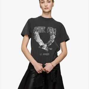 Anine Bing Lili Eagle Tee in Washed Black Graphic T Shirt Faded White Grey XS